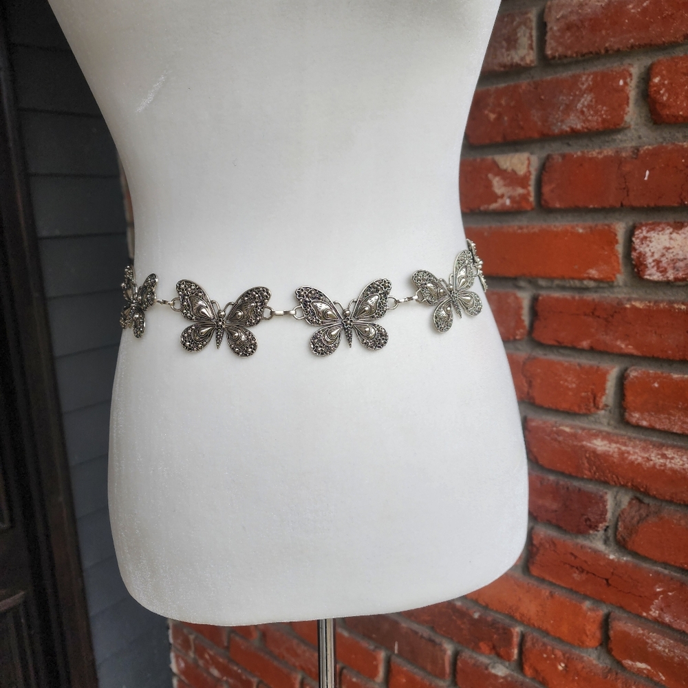 Silver butterfly chain belt
